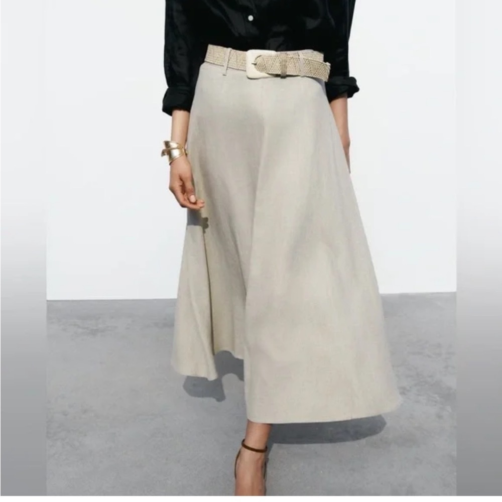 Zara Linen Midi Blend Cape Skirt - Picture 2 of 9